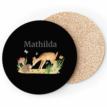 Discover Forest Animal Deer Hedgehog Flowers Name Mathilda Coasters