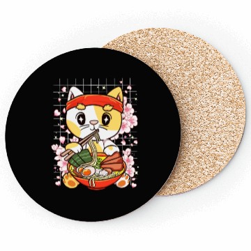 Discover Gatito Comiendo Ramen Kawaii Anime Coasters