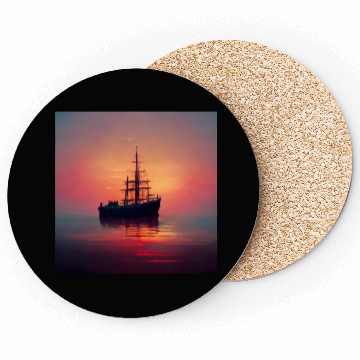 Discover Old Ship in sunset great scenery, oil paint Coasters