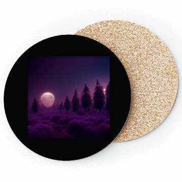 Discover Forest in night above purple clouds, moon Coasters