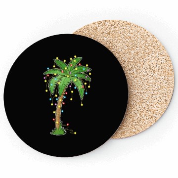 Discover Christmas Lights Palm Tree Beach Funny Tropical Coasters