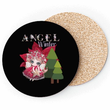 Discover Winter Angel Christmas Tree Poinsettia Coasters