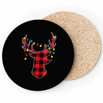Discover Red Black Christmas Buffalo Plaid Deer Coasters