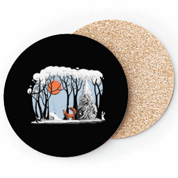 Discover Winter landscape with fox and owl Coasters