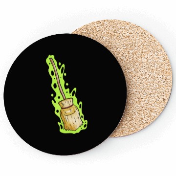 Discover Magic Witch Broom With Green Shimmer Halloween Coasters
