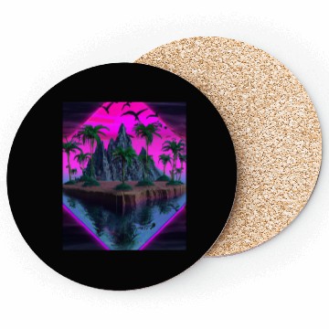 Discover Vaporwave Aesthetic Tropic Island With Palms And Coasters