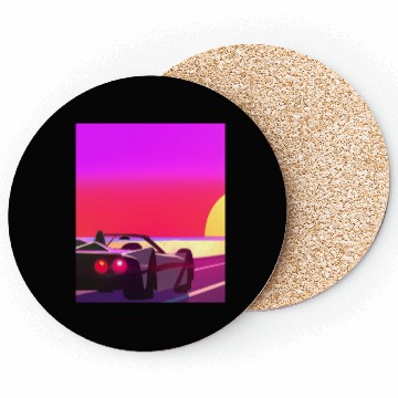 Discover Synthwave Outrun Sports Car Beach Sunset Coasters