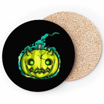 Discover Green Pumpkin Spirit With Horns Halloween Coasters