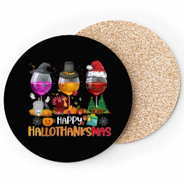 Discover Wine Glasses Witch Santa hat Happy Hallothanksmas Coasters