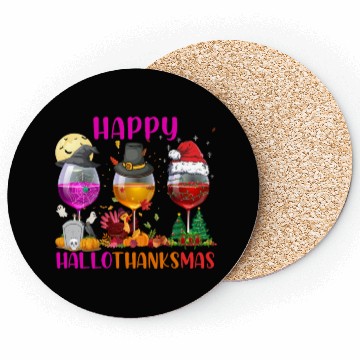 Discover Happy Hallothanksmas Wine Lover Halloween Thankful Coasters