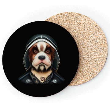 Discover Biker Saint Bernard's dog portrait motorcycle Coasters