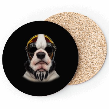 Discover Biker Saint Bernards dog portrait motorcycle Coasters