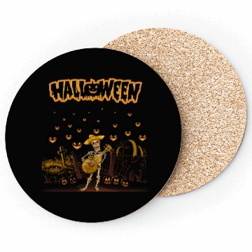 Discover Happy Halloween Funny Skeleton Playing Guitar Coasters