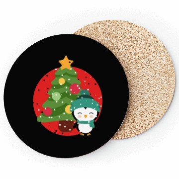 Discover Penguins Christmas Snow Santa christmas tree Coasters