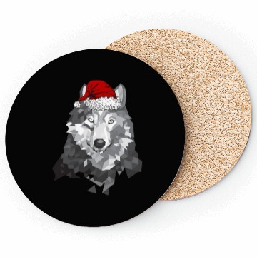 Discover Grey Wolf Christmas Santa Hat Wolves Lover Wolfmas Coasters