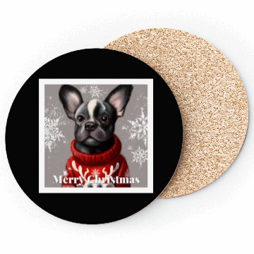 Discover Festive French Bulldog in a cute sweater. Coasters