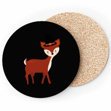 Discover Thanksgiving Deer Wearing Pilgrim Hat Coasters