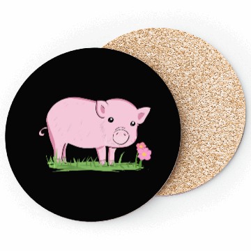 Discover Pig Symbol Nature Animal Grass Flower Coasters