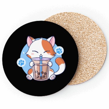 Discover Cat Boba Tea Bubble Tea Kawaii Anime Japanese Neko Coasters