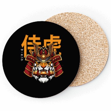 Discover Japanese Tiger on Samurai Helmet Coasters