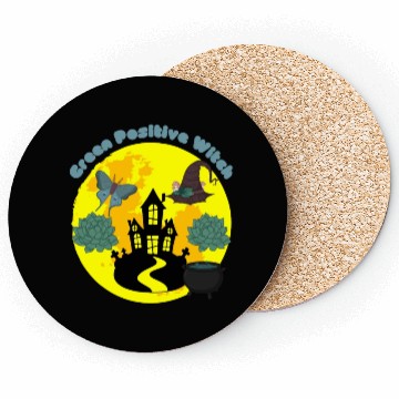 Discover Halloween Green Positive Witch Hat Coasters