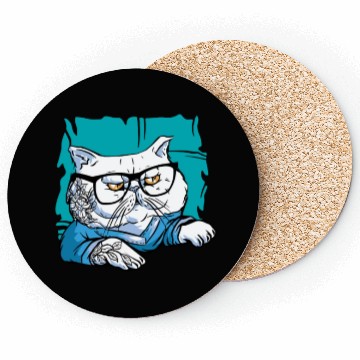 Discover Stylish Nerd Persian Cat Beanie Glasses Tattoo Coasters