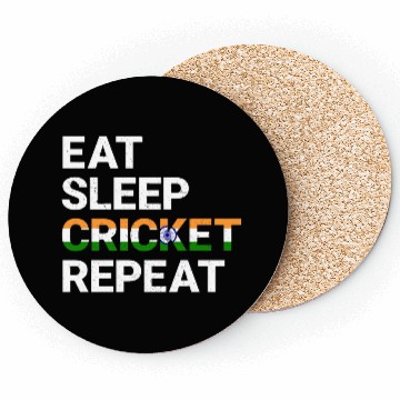 Discover Eat Sleep Cricket Repeat IND Flag Sports Gift Coasters