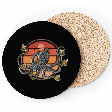 Discover Beer Drinking Octopus Men Beer Lover Coasters