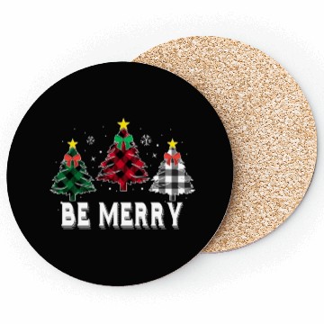 Discover Be Merry Christmas Tree Buffalo Plaid Family Match Coasters