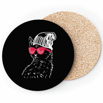 Discover Funny Cat with Red Sunglasses Coasters