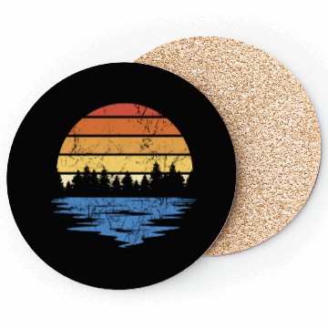Discover RETRO FOREST WITH LAKE IN SUNSET VINTAGE Coasters