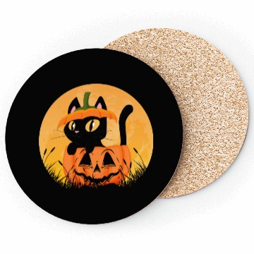 Discover Cute Halloween Pumpkin Cat Lover Coasters