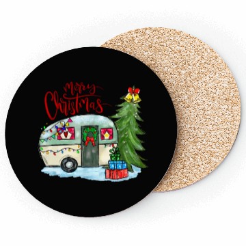 Discover Merry Christmas Happy Camper Funny Camping Life Coasters