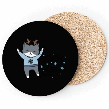 Discover Christmas Holly Jolly Funny Cat! Coasters