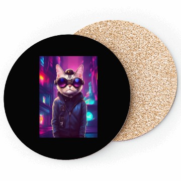 Discover Techno Cat In Japan Neon City Coasters
