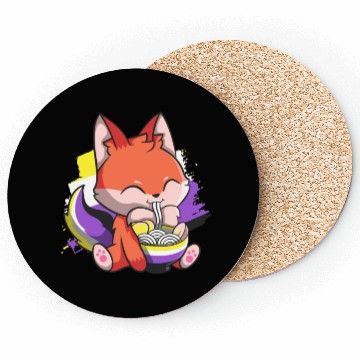 Discover Nonbinary Pride Kawaii Fox Ramen Noodles Non Binar Coasters