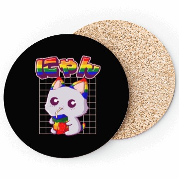 Discover Gay Pride Kawaii Cat Strawberry Milk Rainbow Flag Coasters