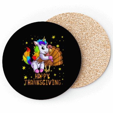 Discover Rainbow Cute Unicorn and Turkey Happy Thanksgiving Coasters
