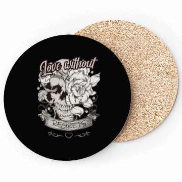 Discover Love With No Regrets Skull With Roses Gift Coasters