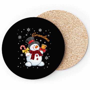 Discover Grandma Snowman Candy Cane Christmas Red Plaid Coasters