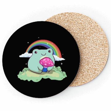Discover Bisexual Pride Bi Kawaii Frog Mushroom Cottagecore Coasters