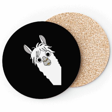 Discover Laughing alpaca comic lama in white with big eyes Coasters