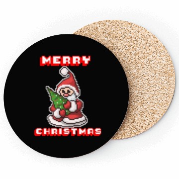 Discover Merry Christmas I Xmas I 8 Bit Pixelated Santa Coasters