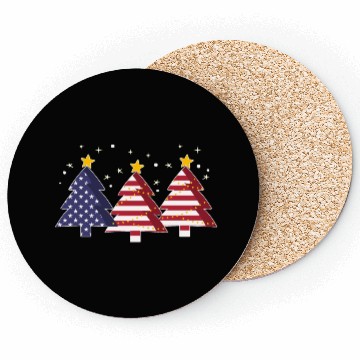 Discover Christmas Tree American Flag Patriot Coasters