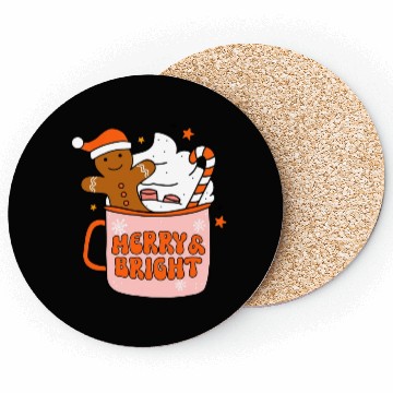 Discover Retro Groovy Merry & Bright Gingerbread Christmas Coasters