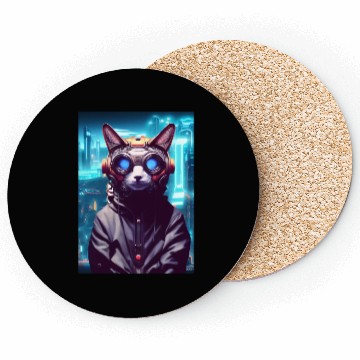 Discover Techno Cat In Japan Neon City Coasters