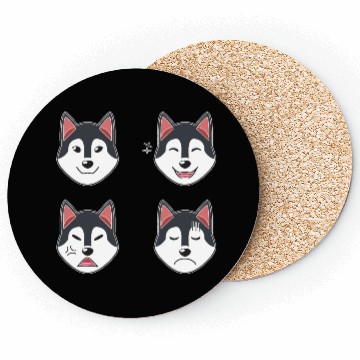 Discover Funny Siberian Husky Dog Cartoon Faces Coasters