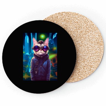 Discover Techno Cat In Japan Neon City Coasters