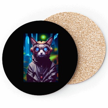 Discover Techno Cat In Japan Neon City Coasters