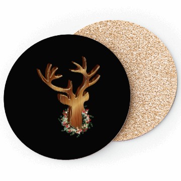 Discover Deer head in wood look with Christmas wreath Coasters
